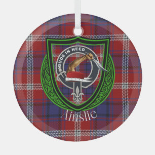 Ainslie Scottish Clan Tartan & Crest Glass Tree Decoration