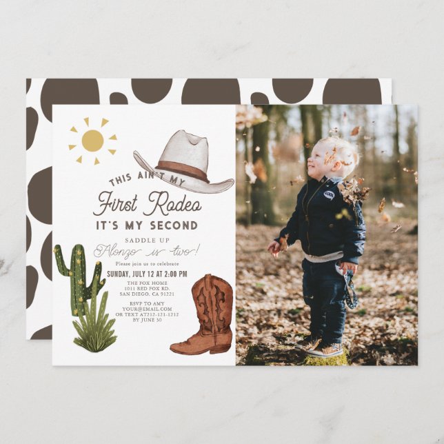 Ain't My First Rodeo Cowboy Photo 2nd Birthday Invitation (Front/Back)