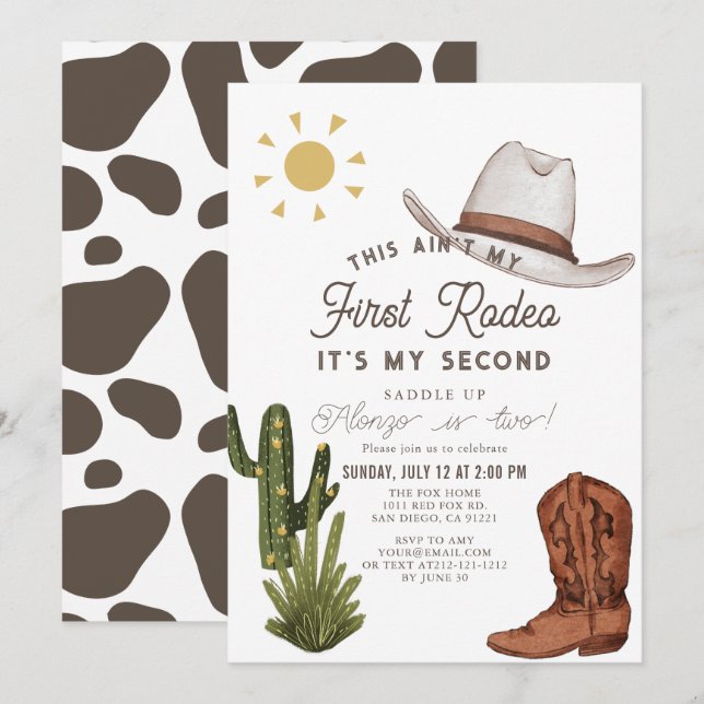 Ain't My First Rodeo Cowboy Western 2nd Birthday Invitation (Front/Back)