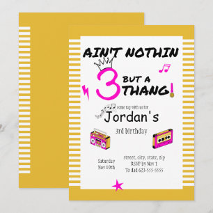 Ain't Nothin But A 3 Thang Invitation Pink