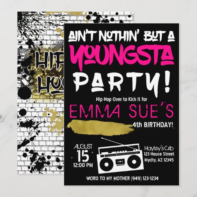 Aint Nothin' but a Youngsta Party Hip Hop Birthday Invitation (Front/Back)