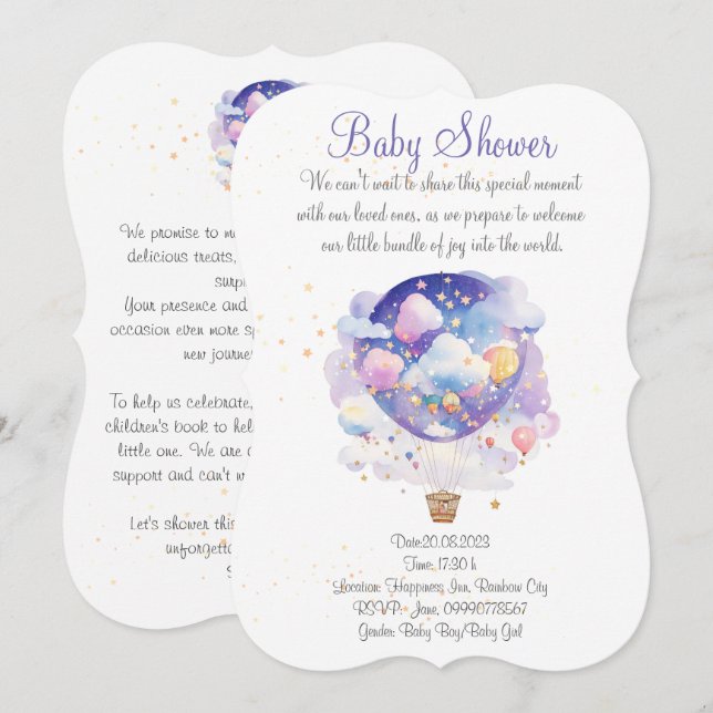 Air balloon baby shower invitation. New Baby party Invitation (Front/Back)