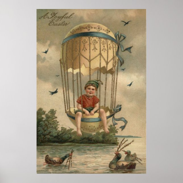 Air Balloon Easter Coloured Painted Egg Duck Poster (Front)
