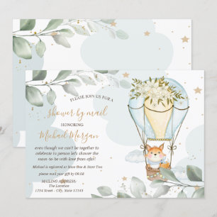 Air Balloon,Fox,Clouds,Stars,Baby Shower By Mail Invitation