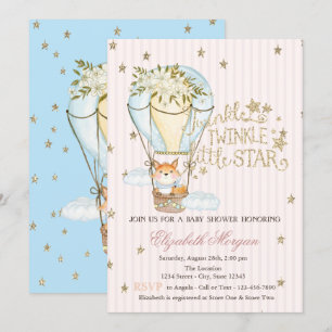 Air Balloon,Fox,Glitter Stars Striped Baby Shower Invitation
