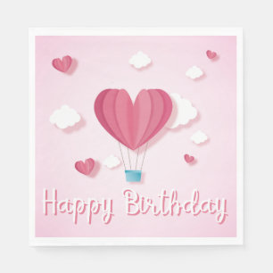 Air balloon Heart pink romantic Happy Birthday Napkin