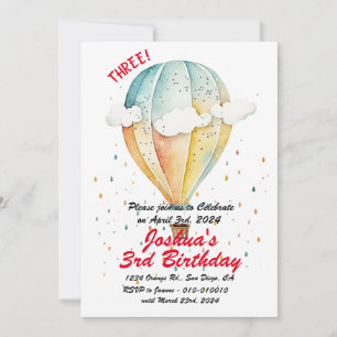 Air Balloon with little Clouds 3rd Birthday Party  Invitation