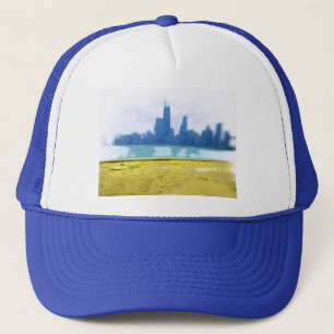 Air Brushed Chicago Skyline Art Trucker Hat