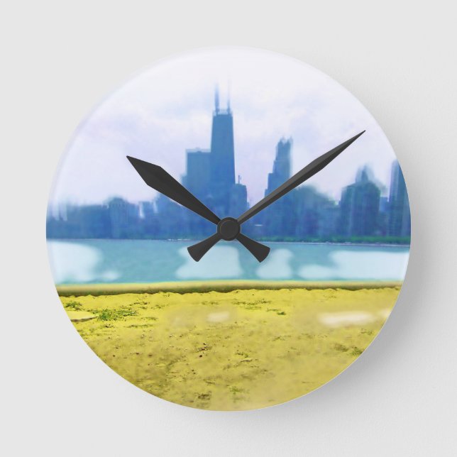 Air Brushed Chicago Skyline Round Clock (Front)