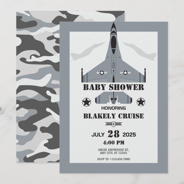 Air force aircraft baby shower invitation (Front/Back)