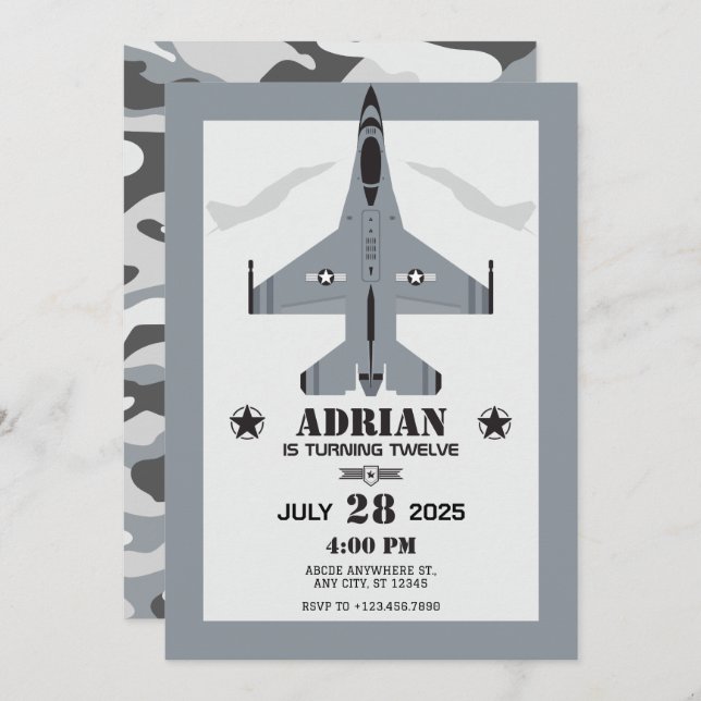 Air force aircraft birthday invitation (Front/Back)