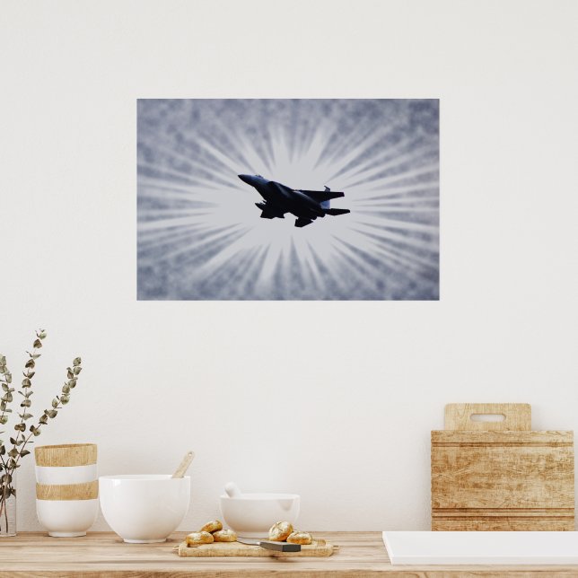 Air Force Fighter Jet in Sky Burst Art Poster (Kitchen)