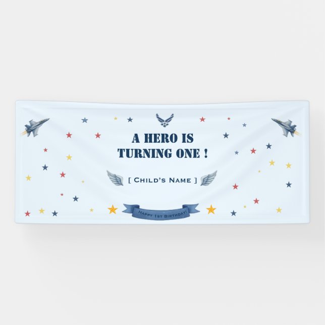 Air Force First Birthday Banner Hero Turns One (Horizontal)