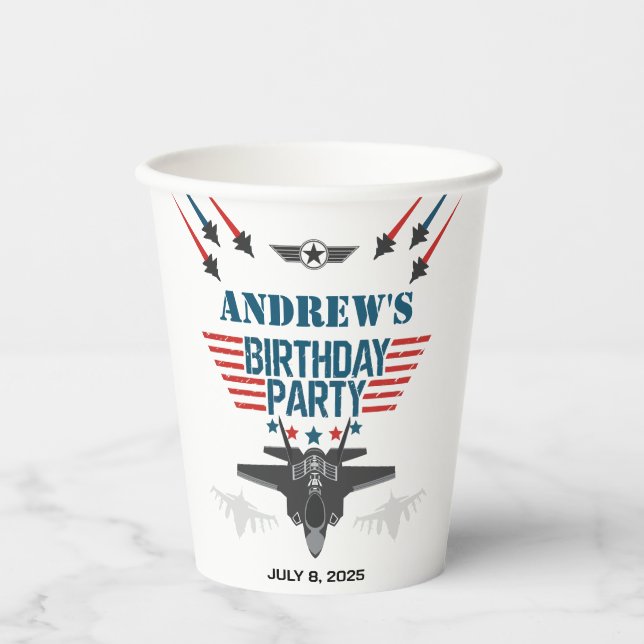 Air force jet fighter pilot Birthday Paper Cups (Front)
