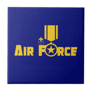 Air Force Military Star Medal Aircraft Blue Gold Tile
