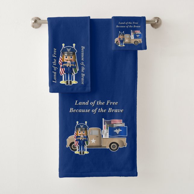 Air Force Nutcracker with Little Military Truck Bath Towel Set (Insitu)