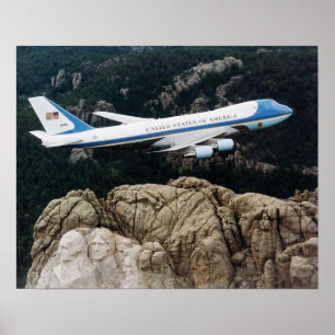 Air Force One flying over Mount Rushmore Poster