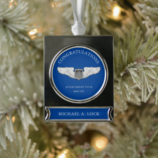 Air Force Pilot Wings Custom Text Silver Plated Banner Ornament