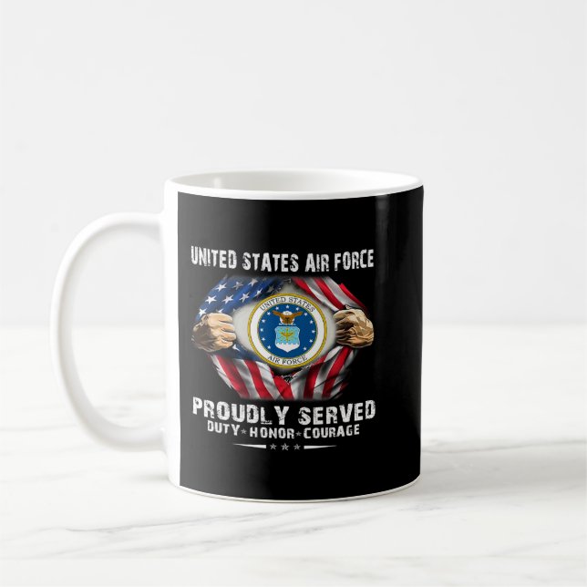 Air Force Veteran Proudly Served Duty Honor Courag Coffee Mug (Left)