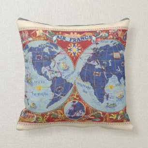 Air France Map of the World Cushion