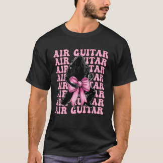 Air Guitar Guitarist Girl Coquette Bow Pink Ribbon T-Shirt