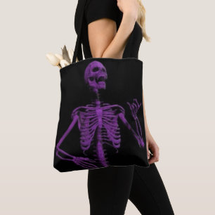 air guitar purple skeleton tote bag