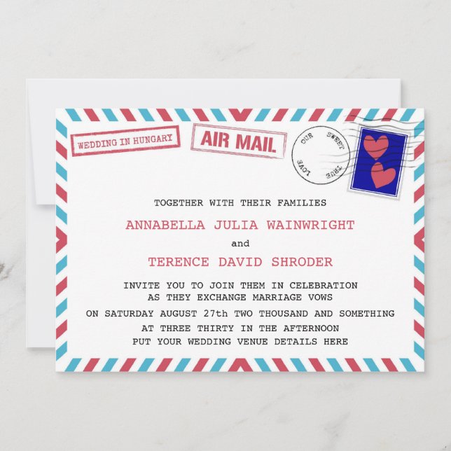 Air Mail Wedding In Hungary Invitations (Front)