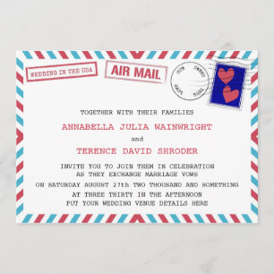 Air Mail Wedding In USA Invitations