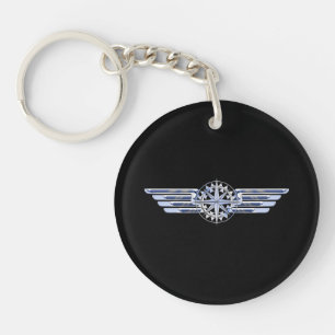 Air Pilot Chrome Like Wings Compass on Black Key Ring