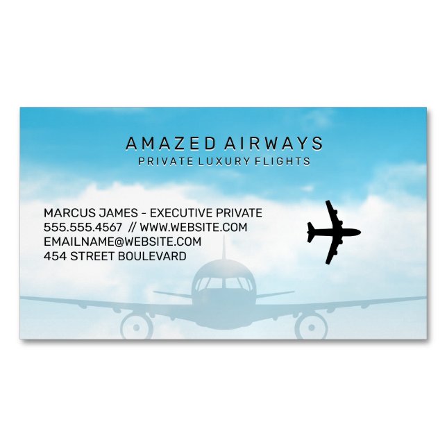Air Plane | Flights Clouds and Sky Magnetic Business Card (Front)
