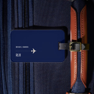 Air Plane Travel Discreet Classy Dark Blue  Luggage Tag
