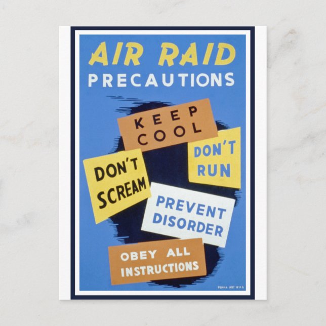 Air raid precautions sign (1943) postcard (Front)