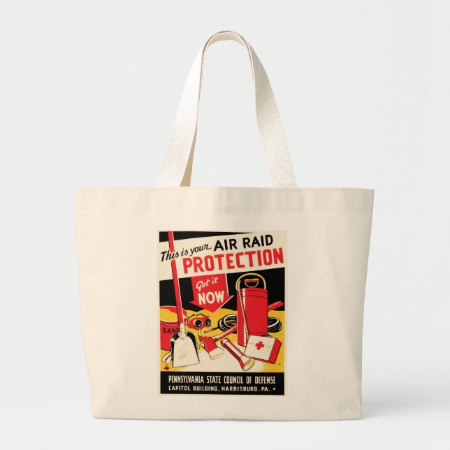 Air Raid Protection Large Tote Bag (Front)