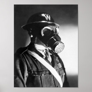 Air Raid Warden Wearing Gas Mask - WW2 Poster