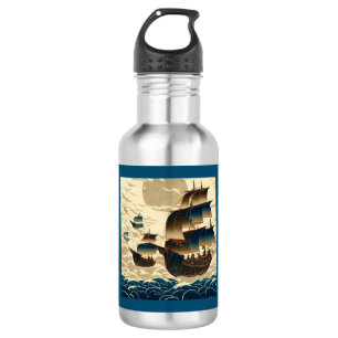 Air Ships Sailing Above Clouds - Woodcut 2 532 Ml Water Bottle