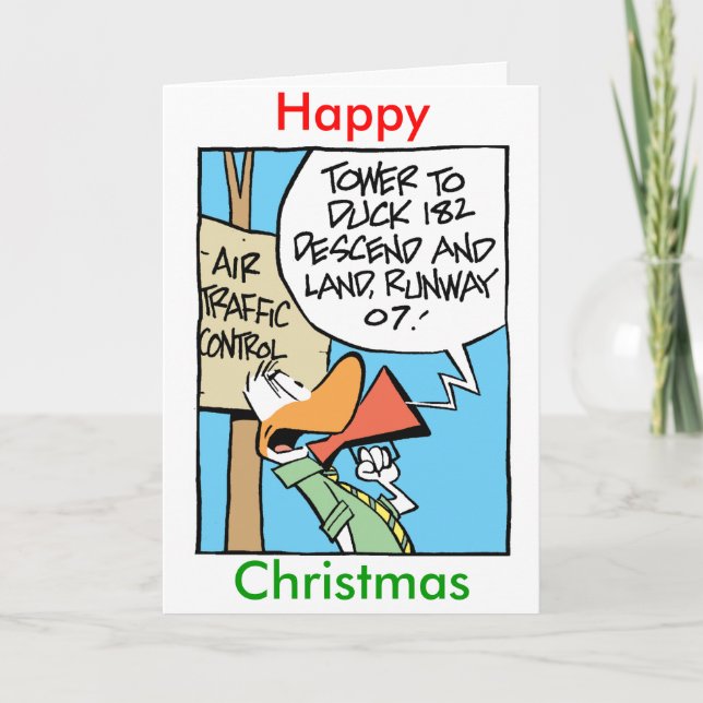 Air Traffic Control Cartoon Christmas Card (Front)
