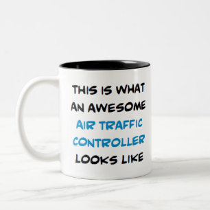 air traffic controller, awesome Two-Tone coffee mug