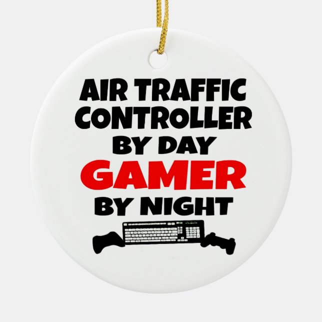 Air Traffic Controller Gamer Ceramic Tree Decoration (Front)