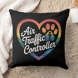 Air Traffic Controller Rainbow Heart Cushion
