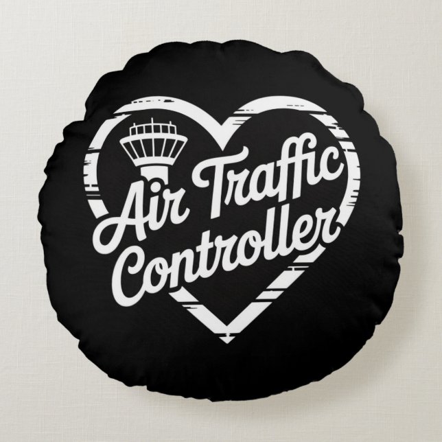 Air Traffic Controller Rainbow Heart  Round Cushion (Front)