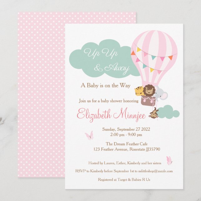 Airballon jungle animal Baby Shower invitation (Front/Back)