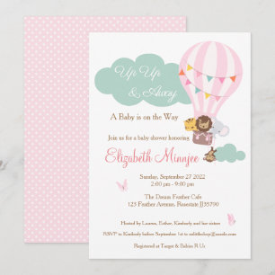 Airballon jungle animal Baby Shower invitation