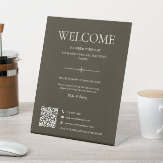 Airbnb Vacation Rental Home Welcome QR Code Brown Pedestal Sign