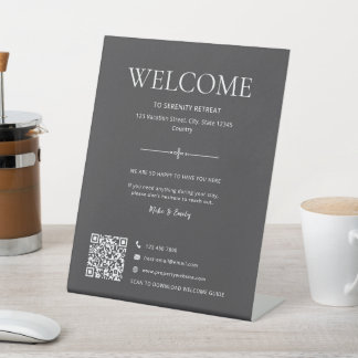 Airbnb Vacation Rental Home Welcome QR Code Grey Pedestal Sign