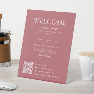 Airbnb Vacation Rental Home Welcome QR Dusty Red Pedestal Sign