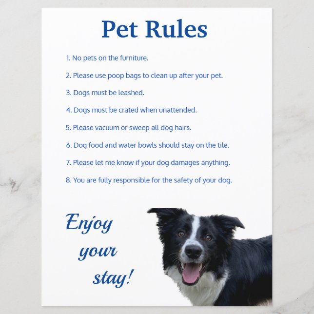 Airbnb Vrbo Pet Rules Sign Template Home Flyer (Front)
