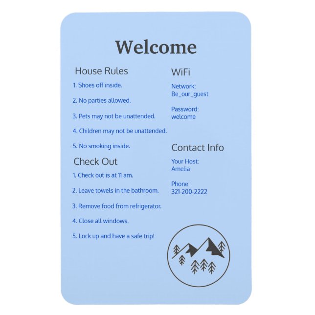 Airbnb Vrbo Welcome Sign Template Guide Cabin  Magnet (Vertical)