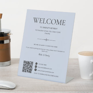 Airbnb Welcome Vacation Home Rent QRCode LightBlue Pedestal Sign