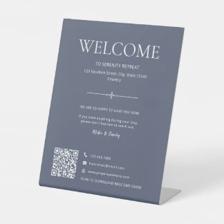 Airbnb Welcome Vacation House Rental QR Code Blue Pedestal Sign