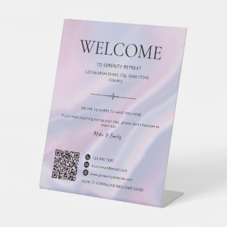 Airbnb Welcome Vacation House Rental QR Code Pink Pedestal Sign